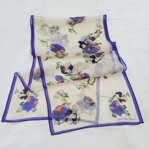 Vintage Ellen Tracy Sheer Floral Multicolor  Rectagle Scarf